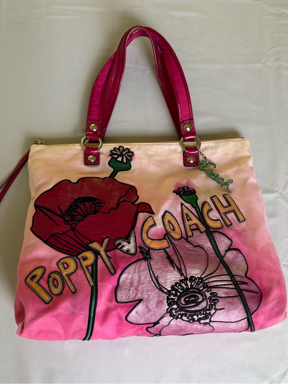Rare Coach Poppy Ombré Pink Floral Glam Tote (please see description)